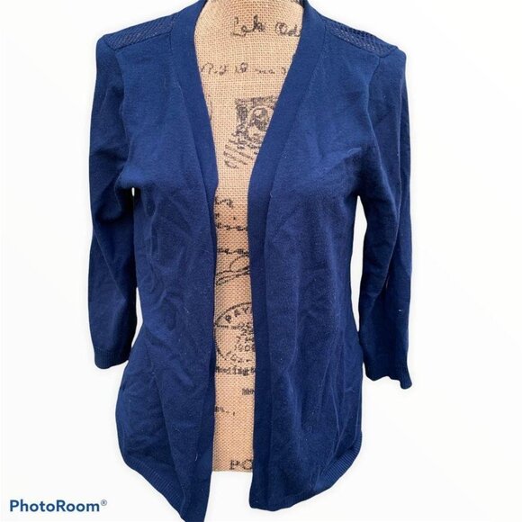 🍒 2/$20 🍒 Navy Blue Pierced Back Open Front Cardigan Small - Picture 1 of 3